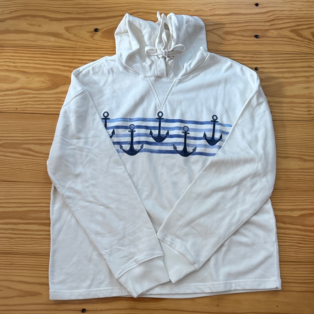 Nautical White Women's Hoodie with Anchor Design